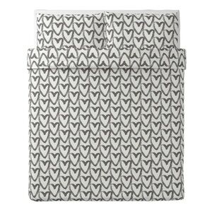 Heart Patterned Gray and White Bedding Set
